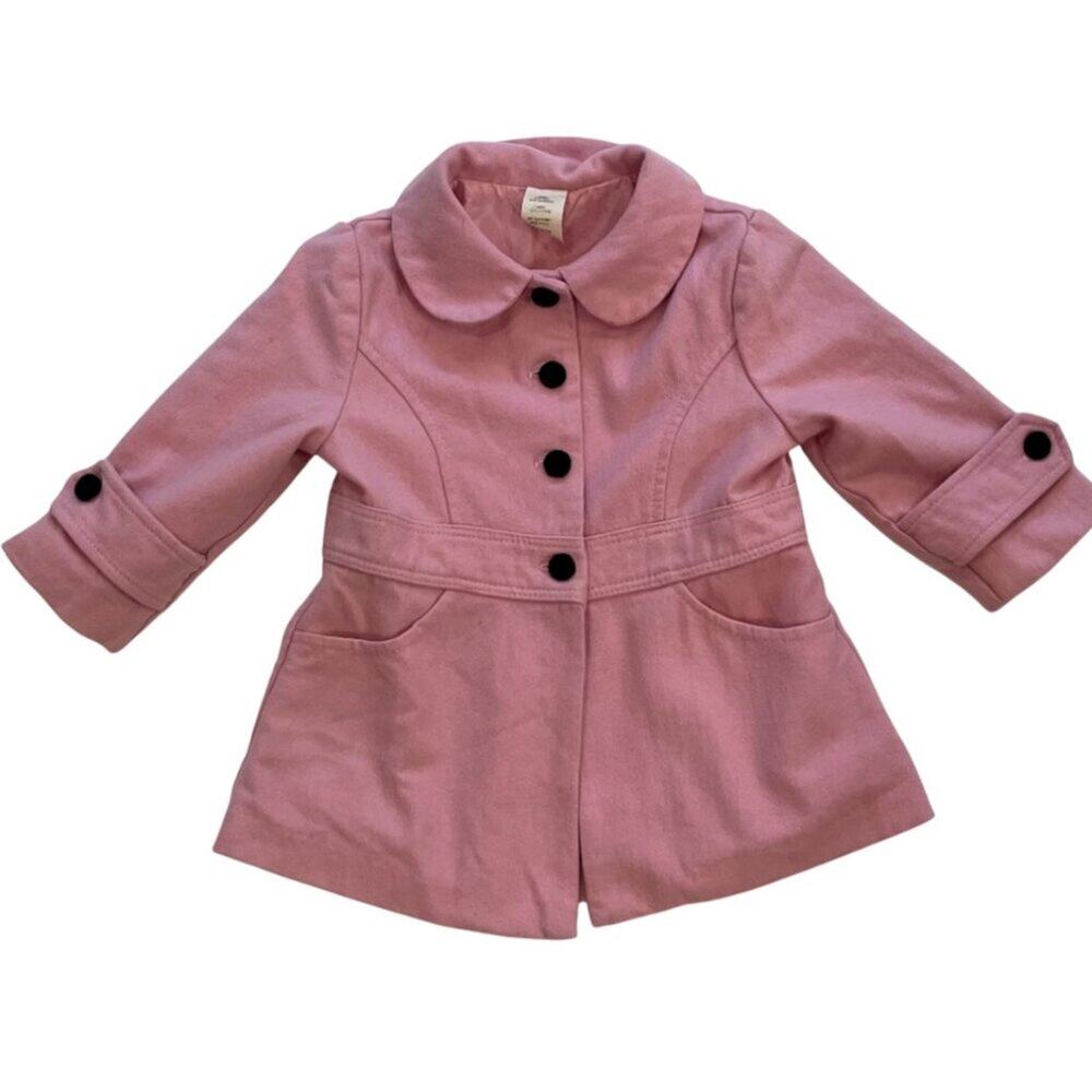 Vintage Little Girls Pink Wool Blend Dress Coat, Velvet Buttons, Size 3
